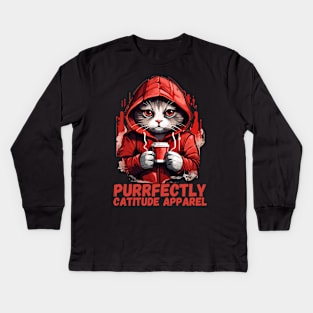Puurfectly Catitude Apparel Cute Cat Lover Gift Design Kids Long Sleeve T-Shirt